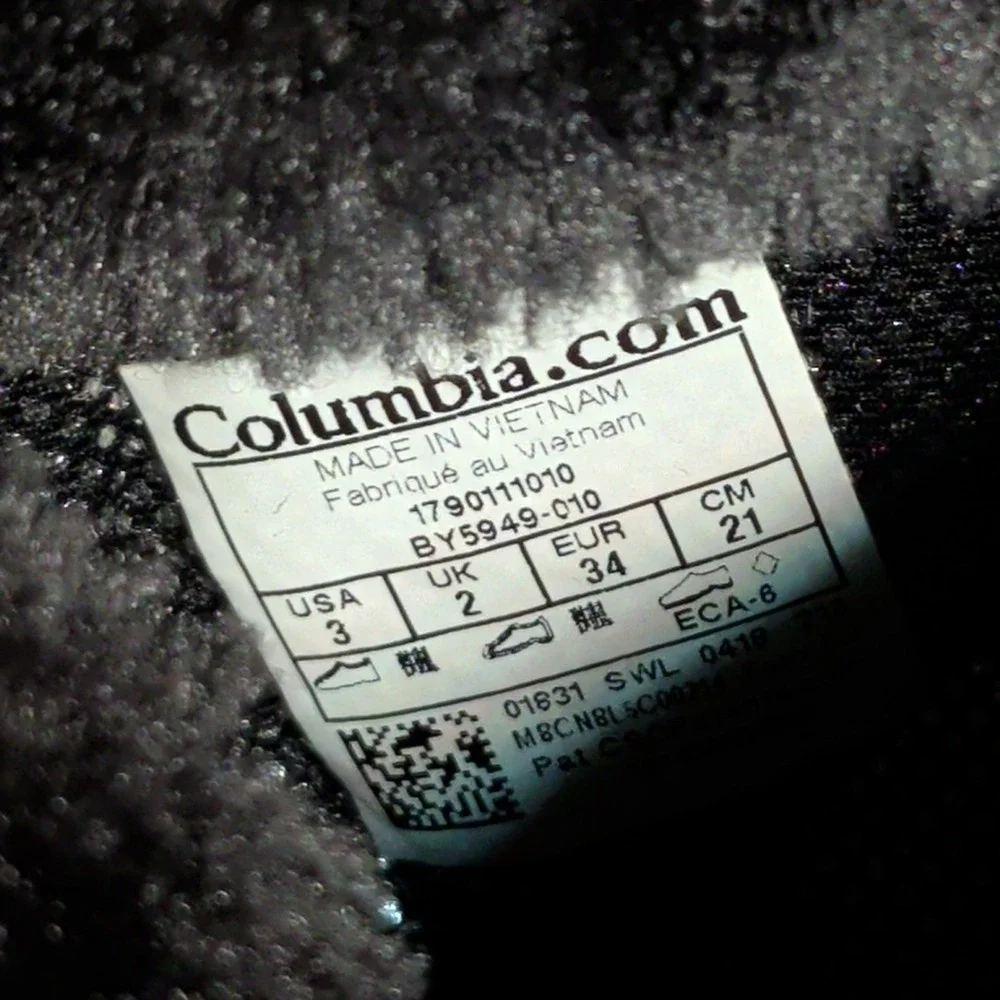 Columbia Minx Mid II Boots Kids Size 3 EU 34 Omni-Heat Snow Winter Black Quilted